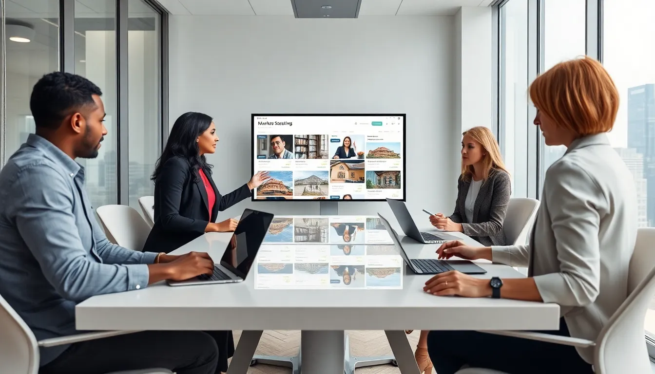 diverse team of real estate professionals collaborating in a modern office.