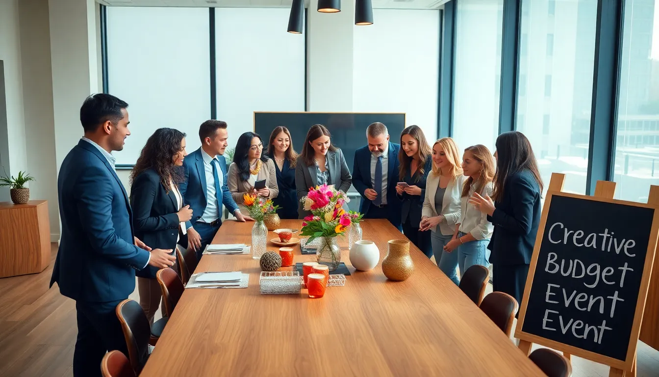 diverse group planning a budget-friendly event with creative decorations.